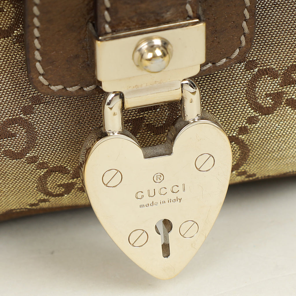 Gucci Metallic Bronze GG Lurex Heart Lock Boston Bag