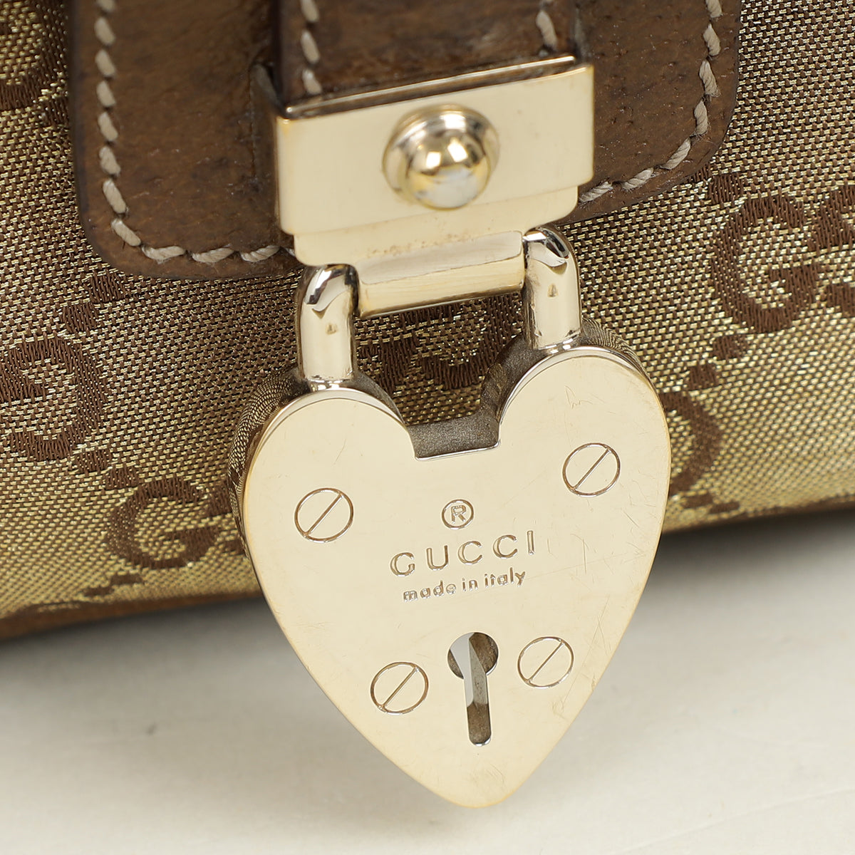 Gucci Metallic Bronze GG Lurex Heart Lock Boston Bag