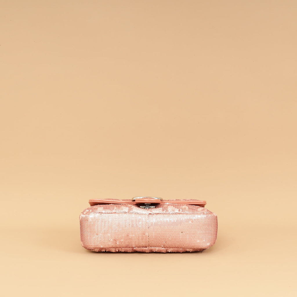Gucci Pink Sequins GG Marmont Flap Small Shoulder Bag
