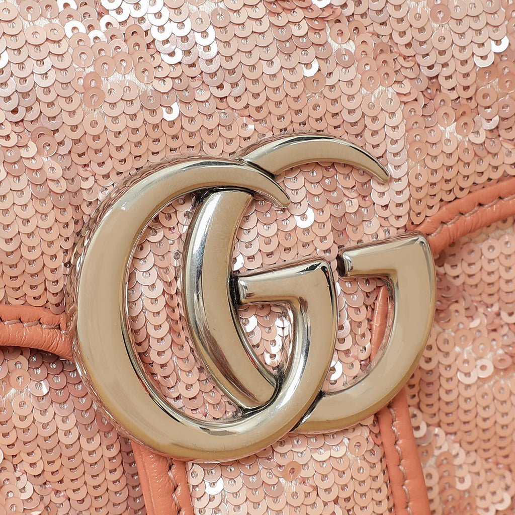 Gucci Pink Sequins GG Marmont Flap Small Shoulder Bag