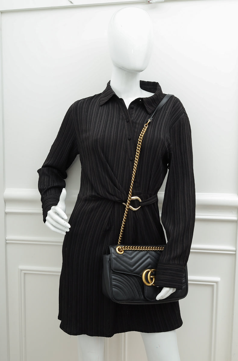 Gucci Black GG Marmont Matelasse Small Shoulder Bag