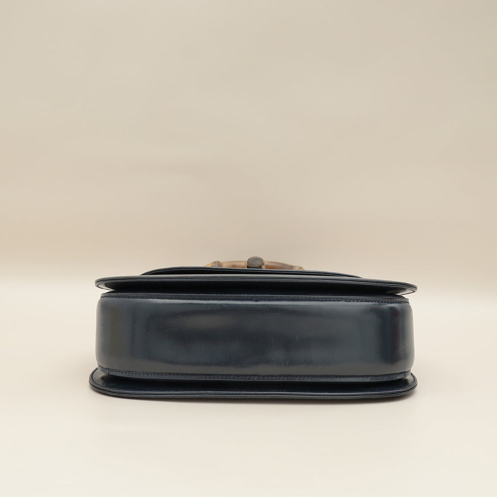 Gucci Navy Blue Bamboo Top Handle Bag