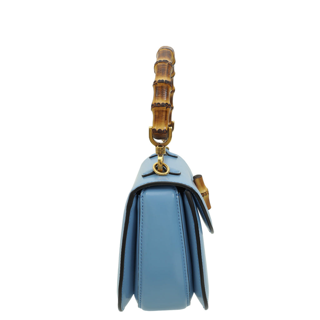 Gucci Sky Blue Bamboo 1947 Small Top Handle Bag