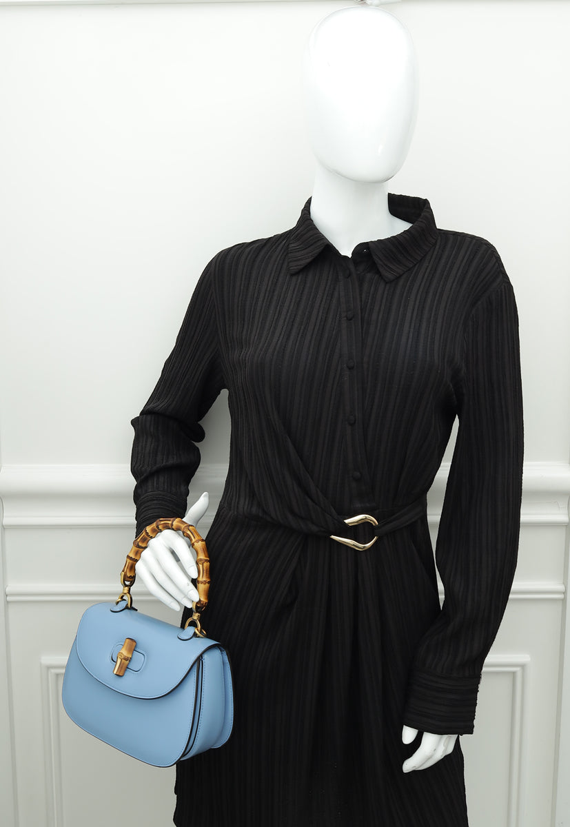 Gucci Sky Blue Bamboo 1947 Small Top Handle Bag