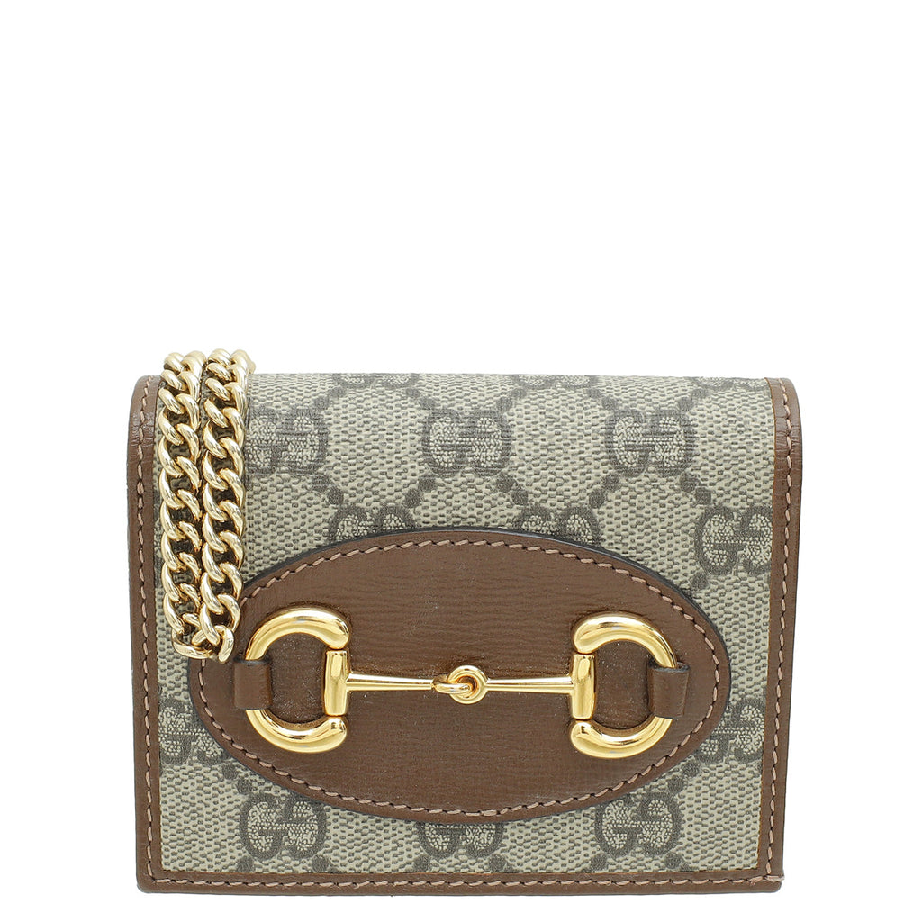Gucci Ebony 1955 Horsebit Card Case Chain Walle
