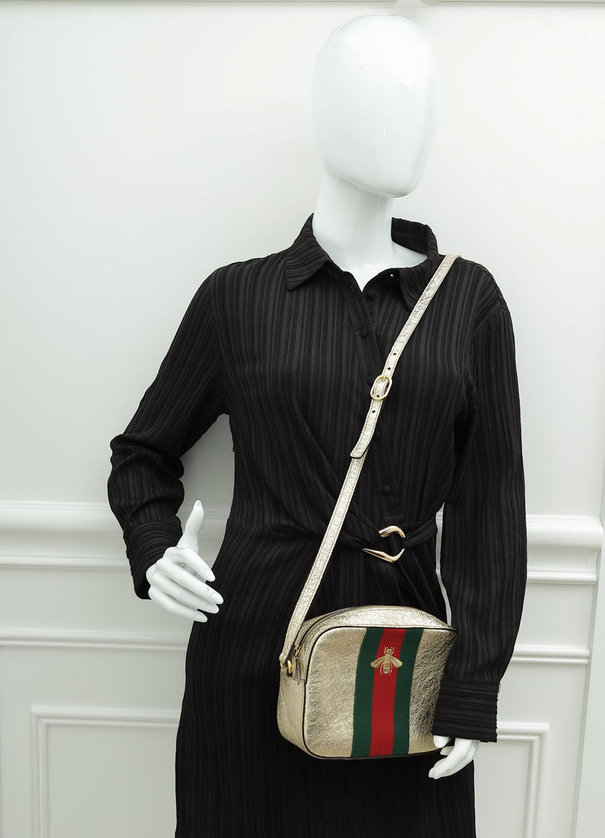 Gucci Gold Webby Bee Camera Shoulder Bag