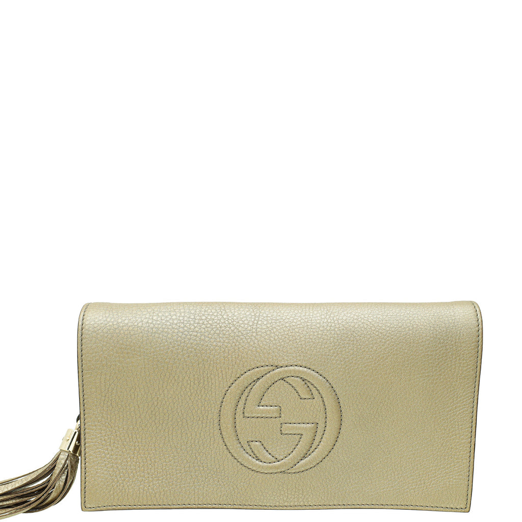 Gucci Champagne Soho Tassel Flap Clutch