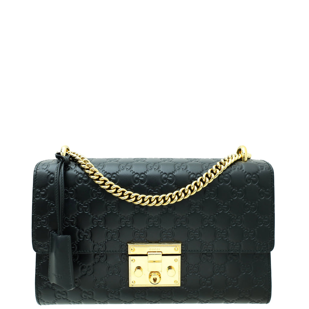 Gucci Black GG Guccissima Padlock Medium Shoulder Bag