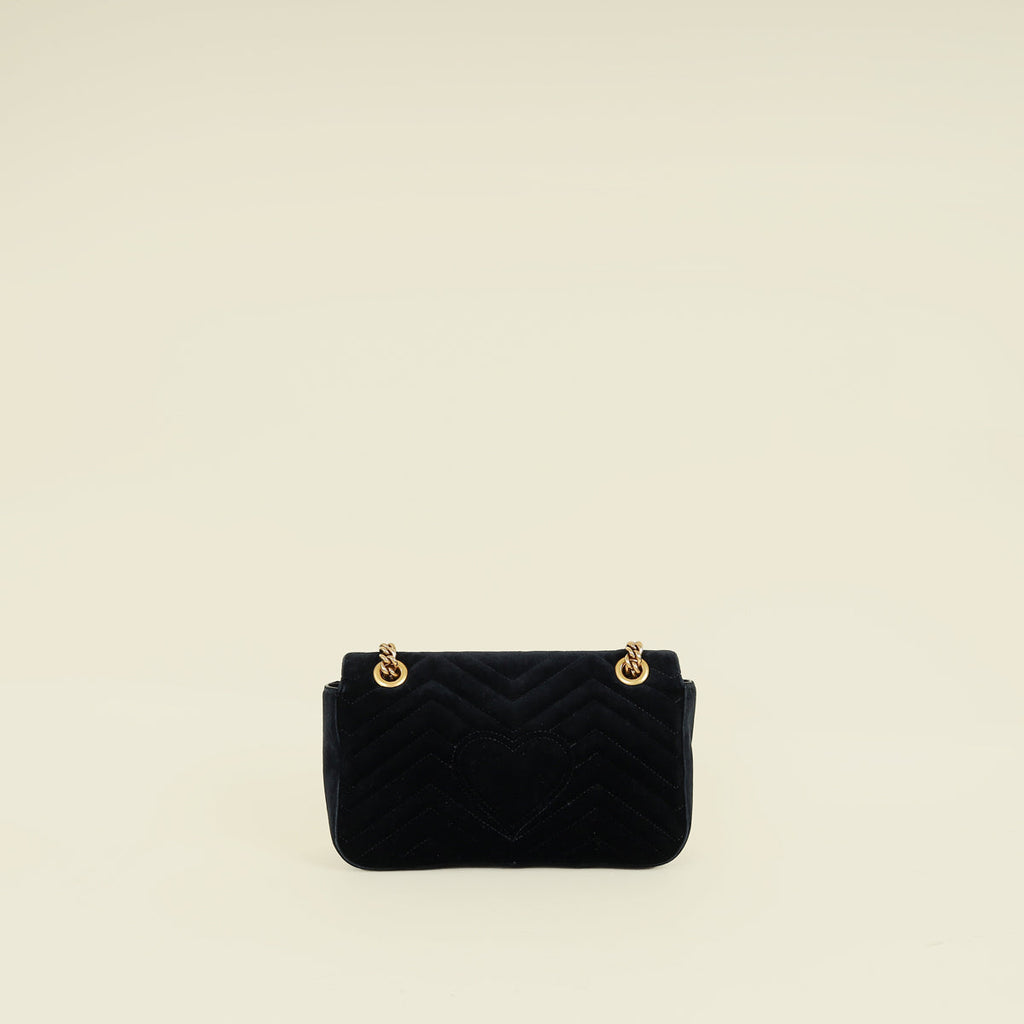 Gucci Black Velvet GG Marmont Medium Shoulder Bag