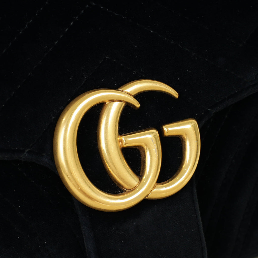 Gucci Black Velvet GG Marmont Medium Shoulder Bag