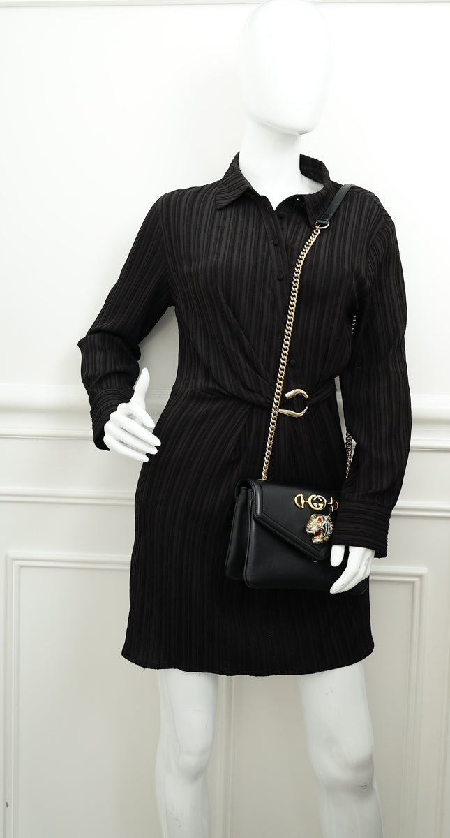 Gucci Black Rajah Medium Vitello Palmellato Lux Crystal Shoulder Bag