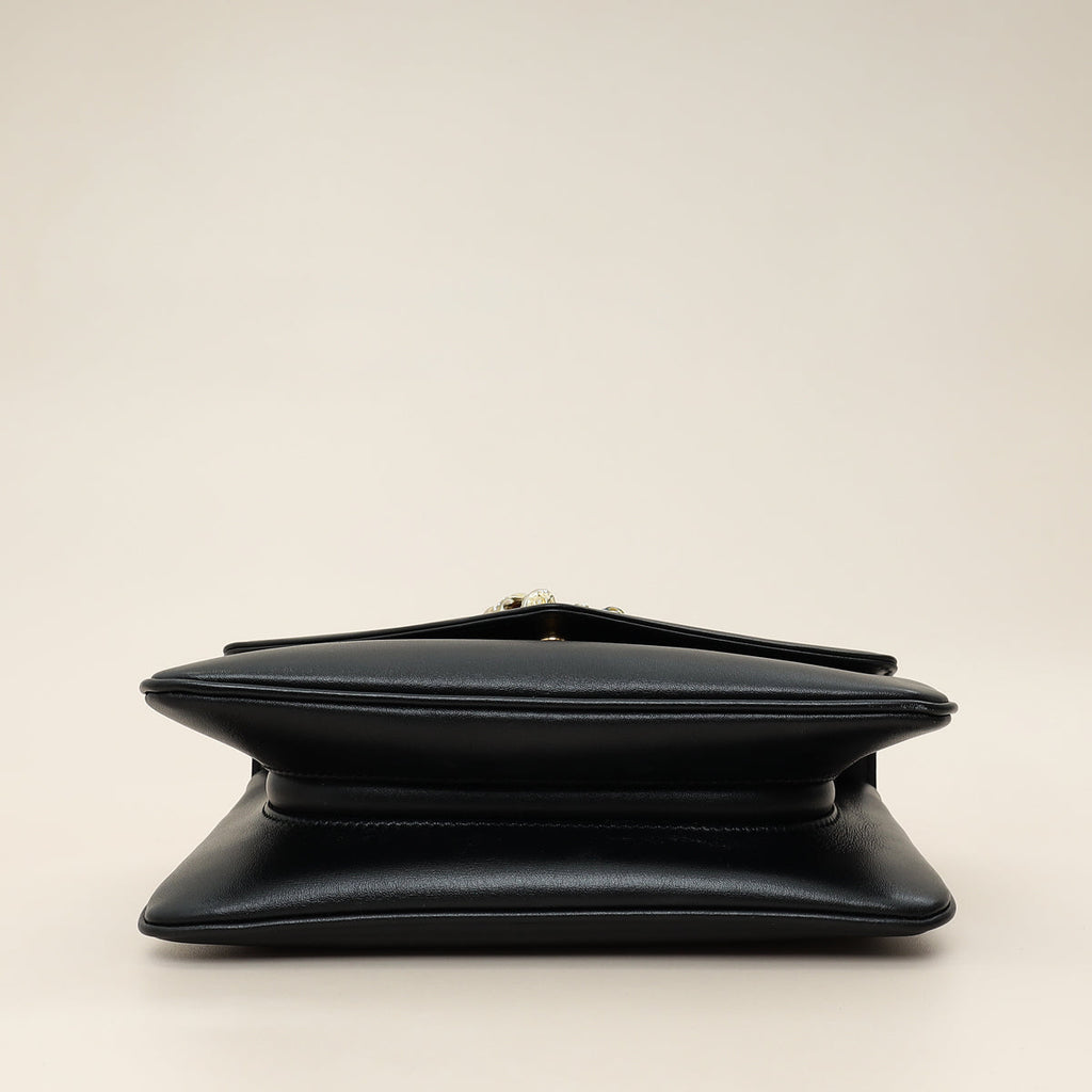 Gucci Black Rajah Medium Vitello Palmellato Lux Crystal Shoulder Bag