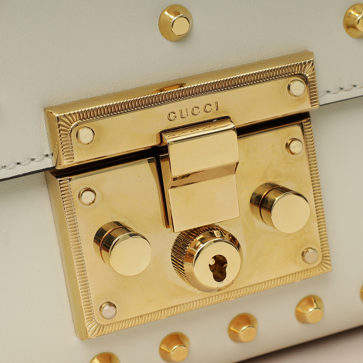 Gucci White Padlock Pearl Studs Small Shoulder Bag
