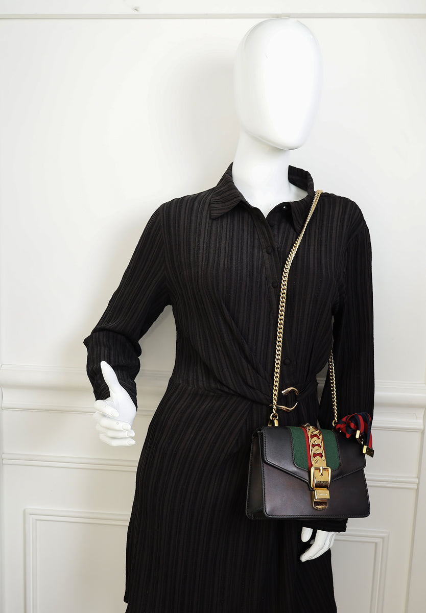 Gucci Black Sylvie Mini Flap Shoulder Bag