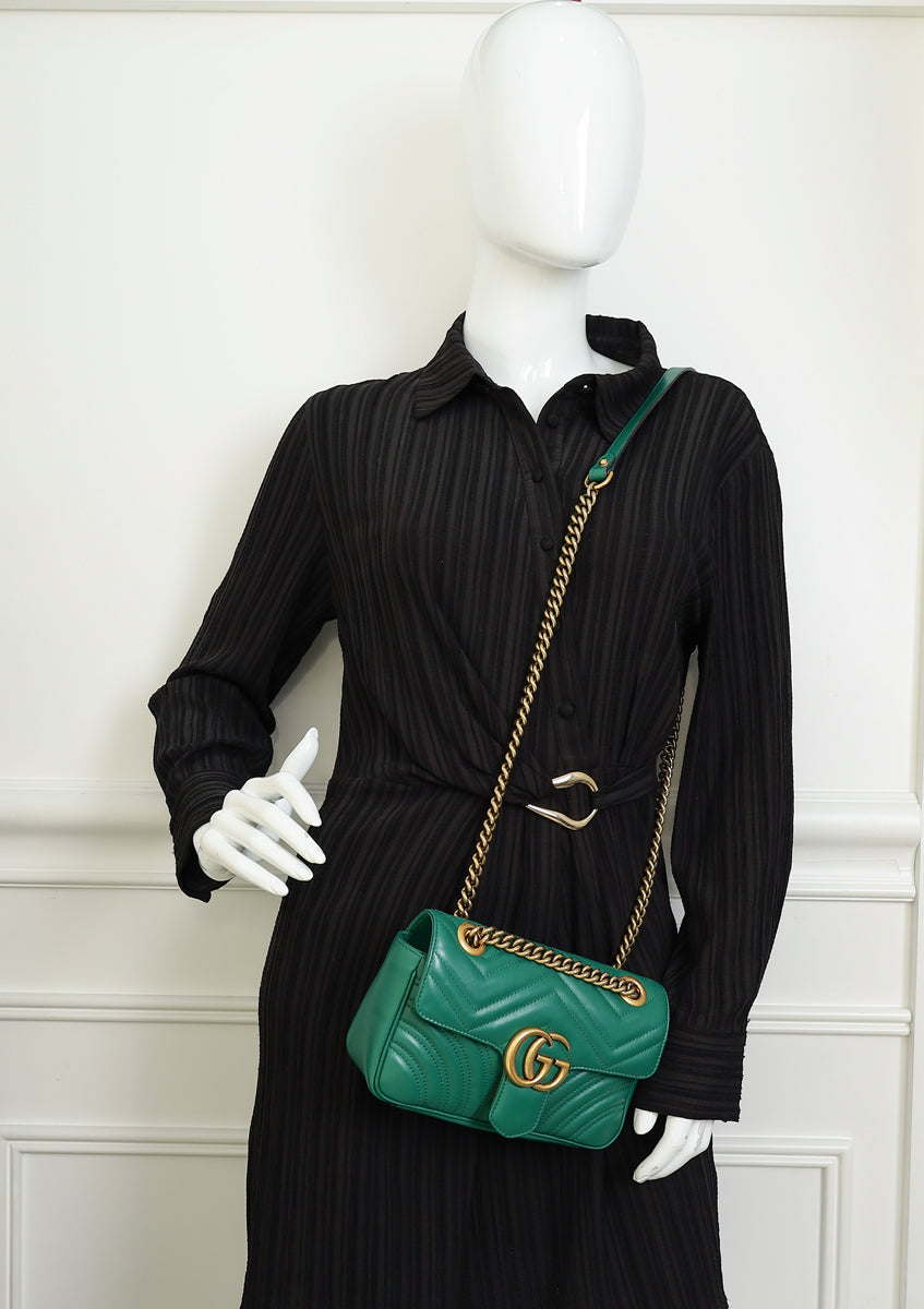 Gucci Green GG Marmont Matelasse Small Shoulder Bag