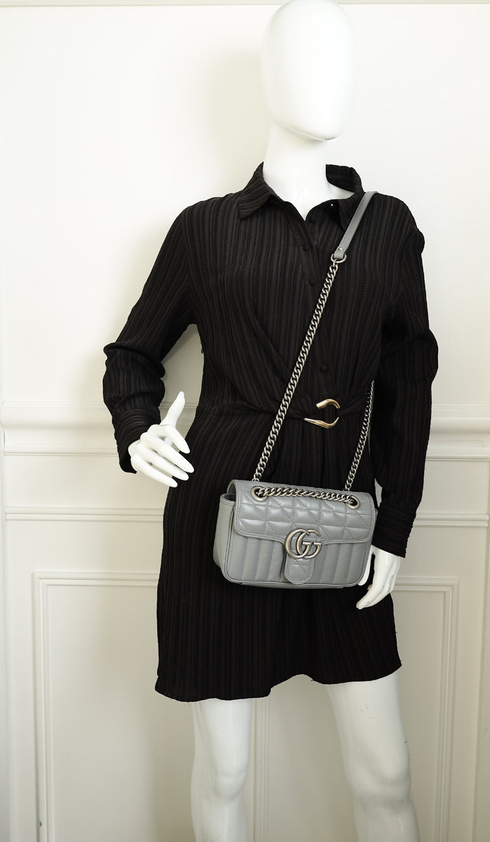 Gucci Grey GG Marmont Mix Quilt Small Shoulder Bag