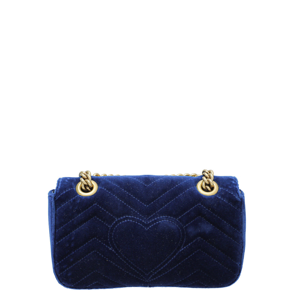 Gucci Blue GG Velvet Marmont Mini Shoulder Bag