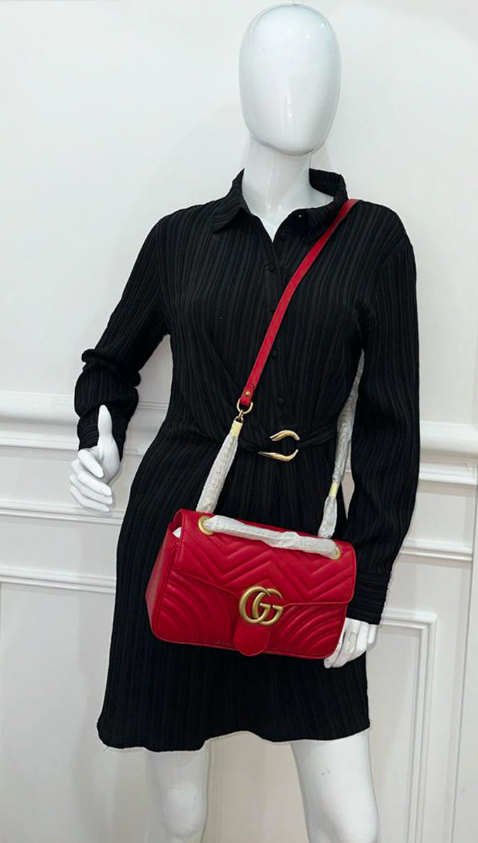 Gucci Red GG Marmont Matelasse Small Shoulder Bag