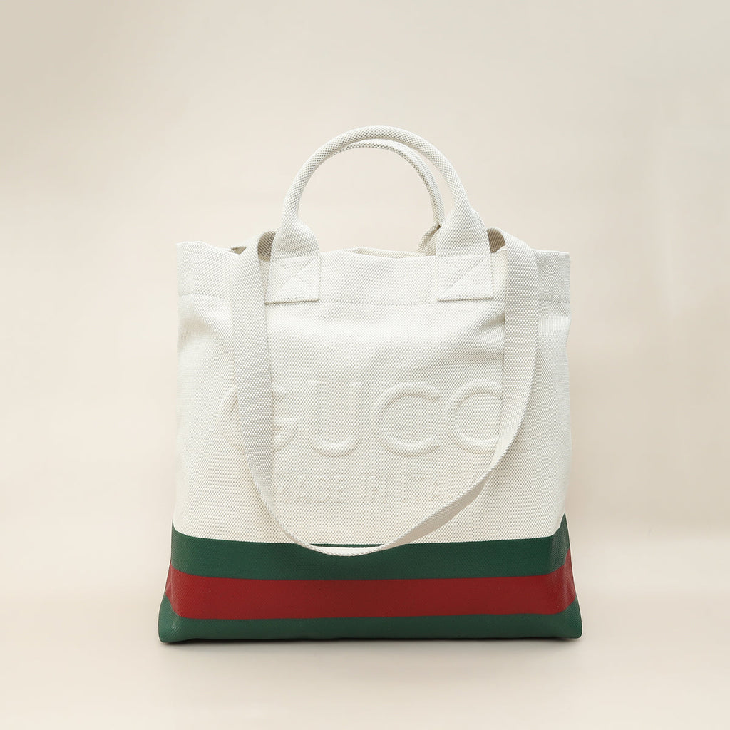 Gucci Tricolor Logo Embossed Tote Bag