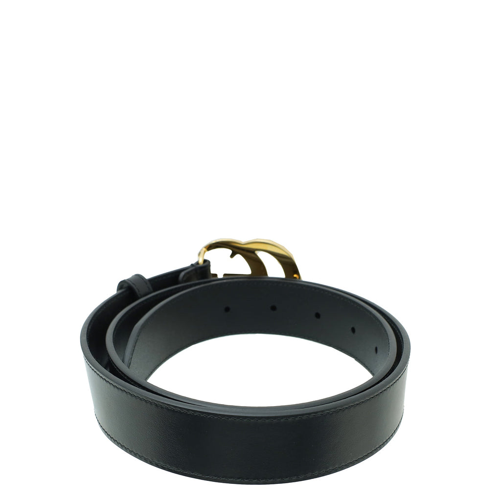 Gucci Black GG Marmont Shiny Buckle 30mm Belt 34