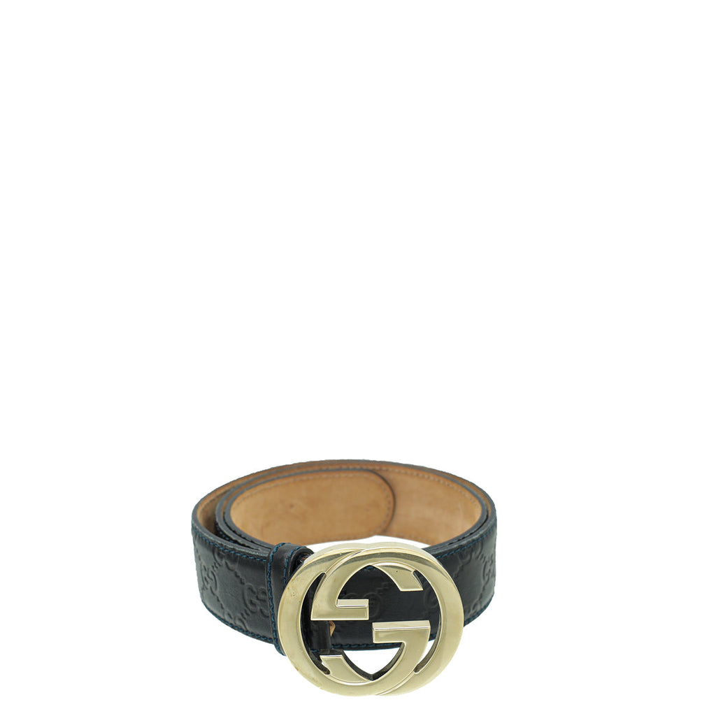 Gucci Black Guccissima Interlocking G Buckle Belt 34
