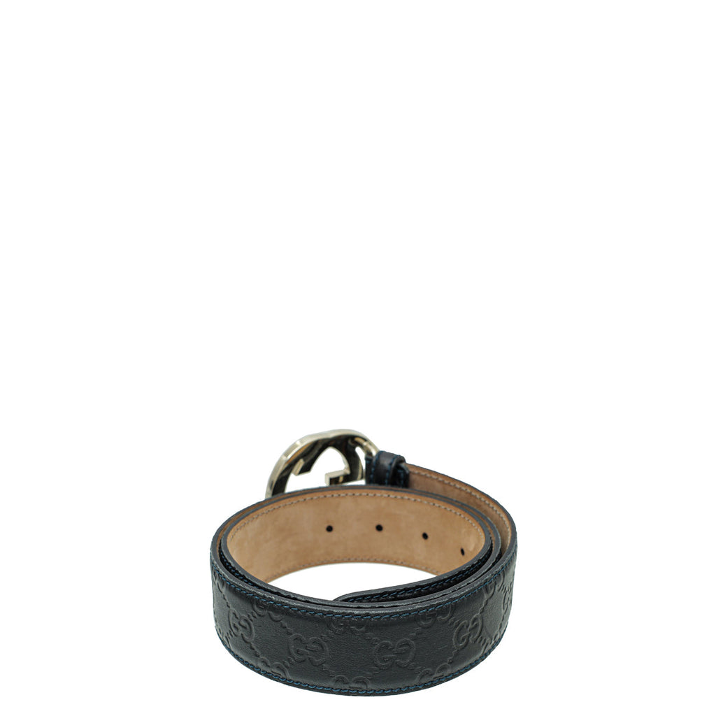 Gucci Black Guccissima Interlocking G Buckle Belt 34