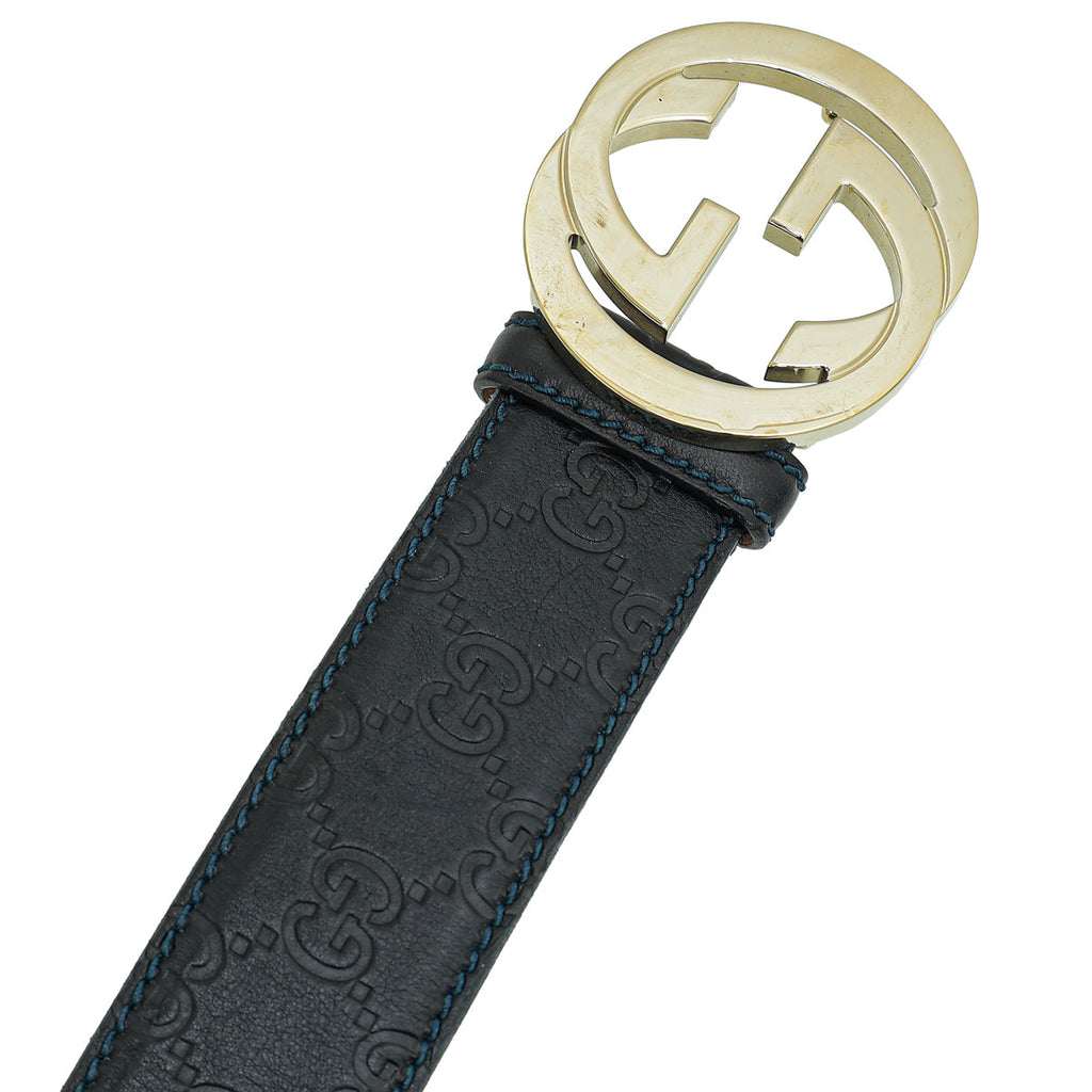 Gucci Black Guccissima Interlocking G Buckle Belt 34