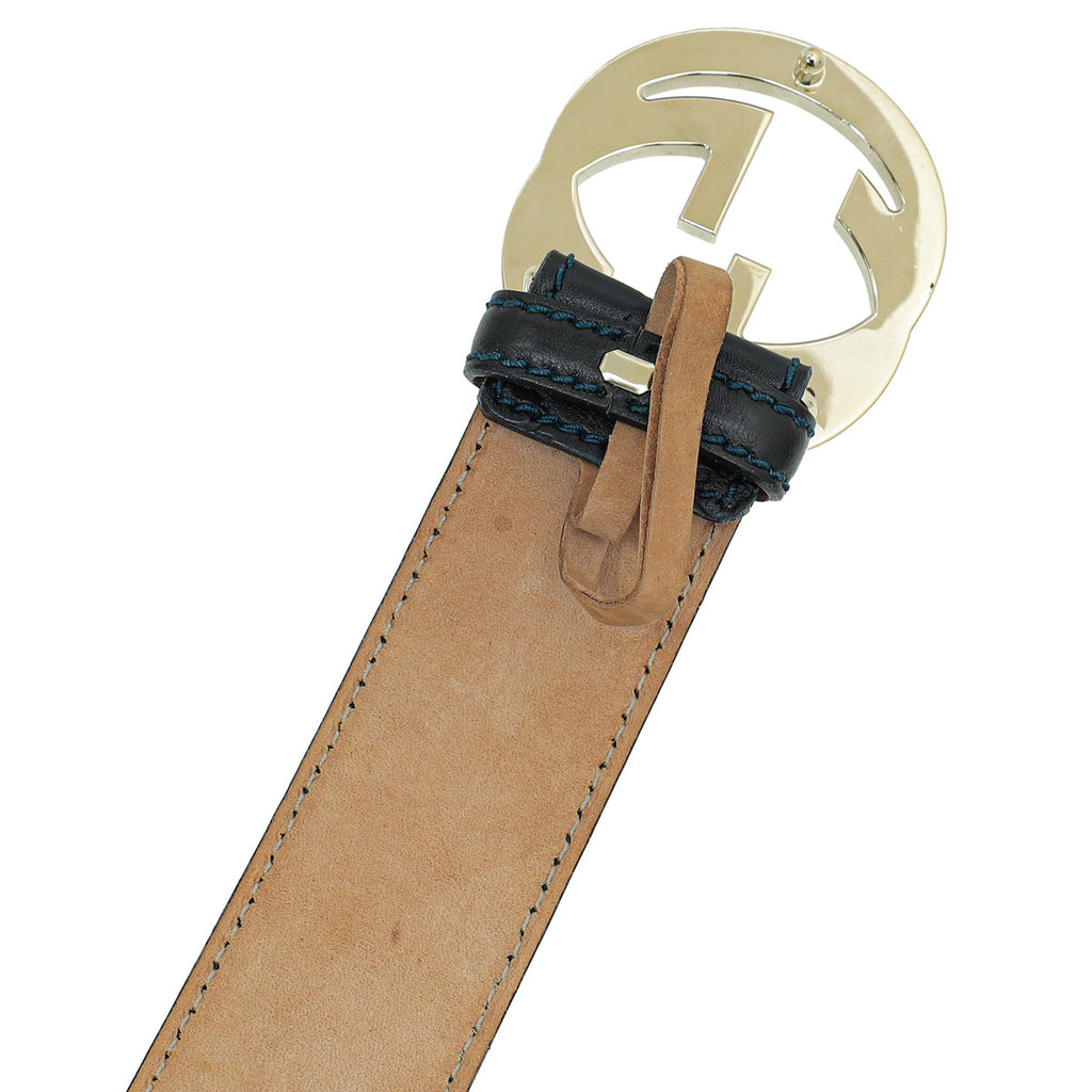 Gucci Black Guccissima Interlocking G Buckle Belt 34