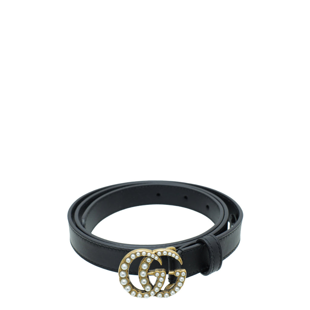 Gucci Black Double G Pearl 20mm Belt 34