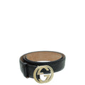 Gucci Black Guccissima Interlocking G Buckle Belt 34