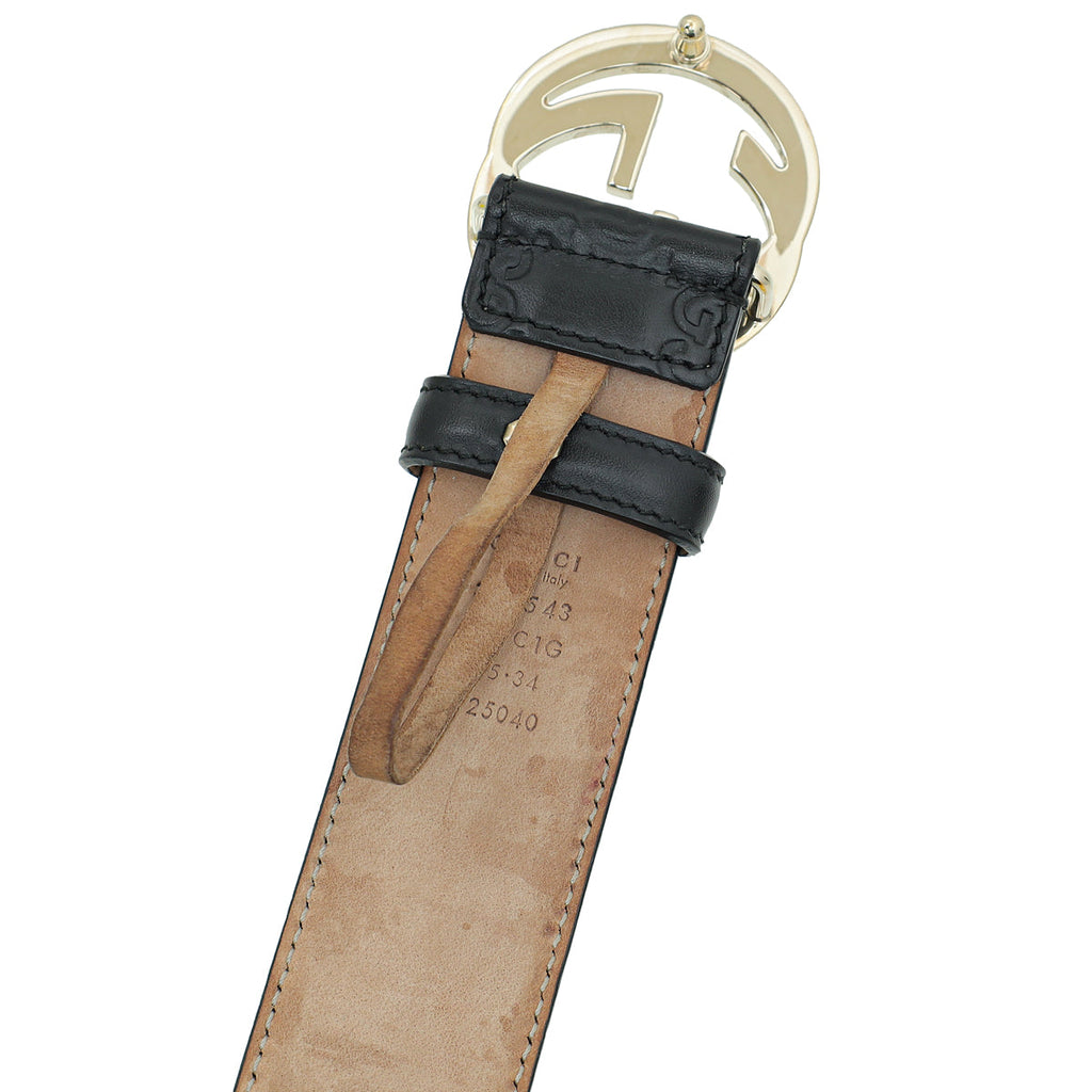 Gucci Black Guccissima Interlocking G Buckle Belt 34