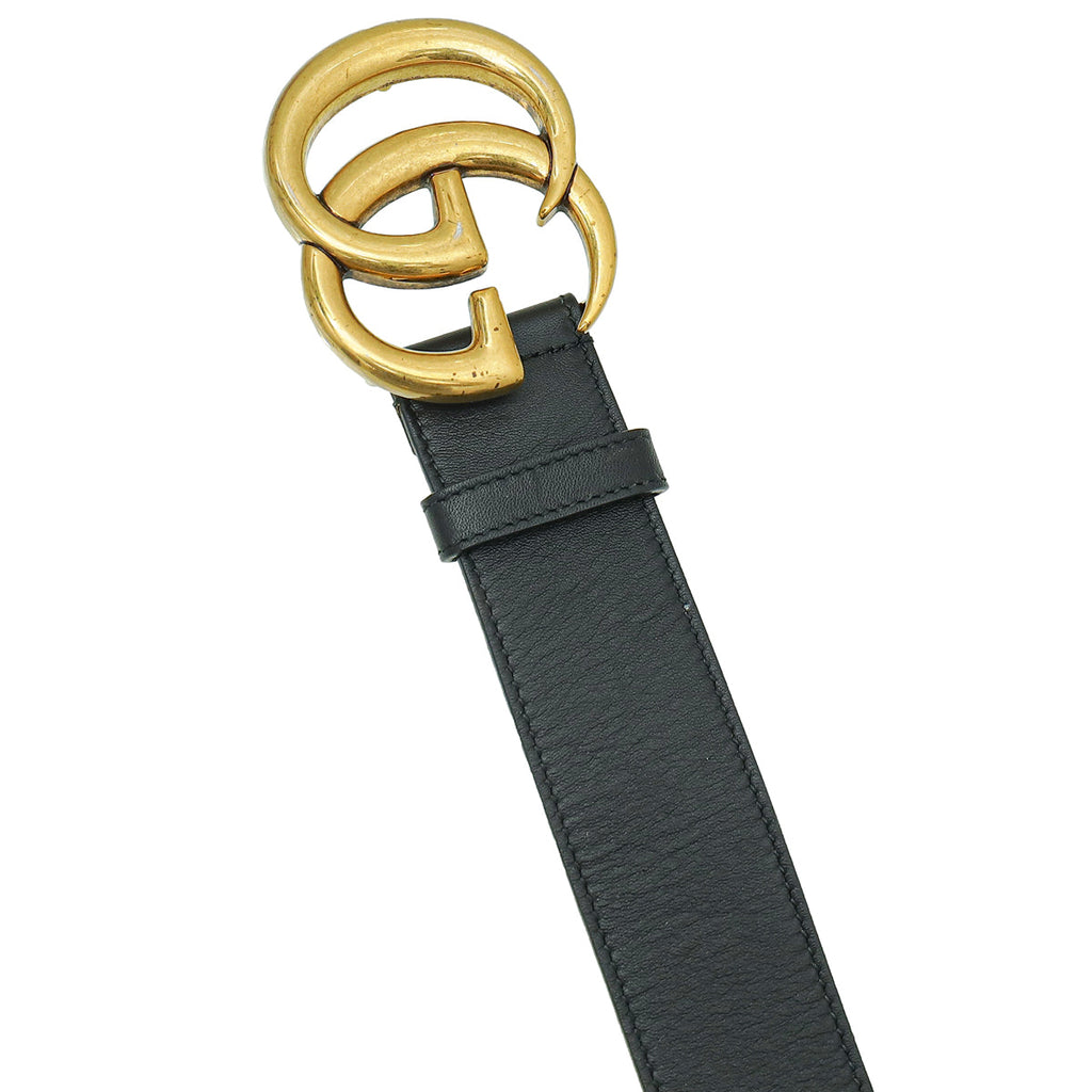 Gucci Black Double G Buckle Leather 40mm Belt 30