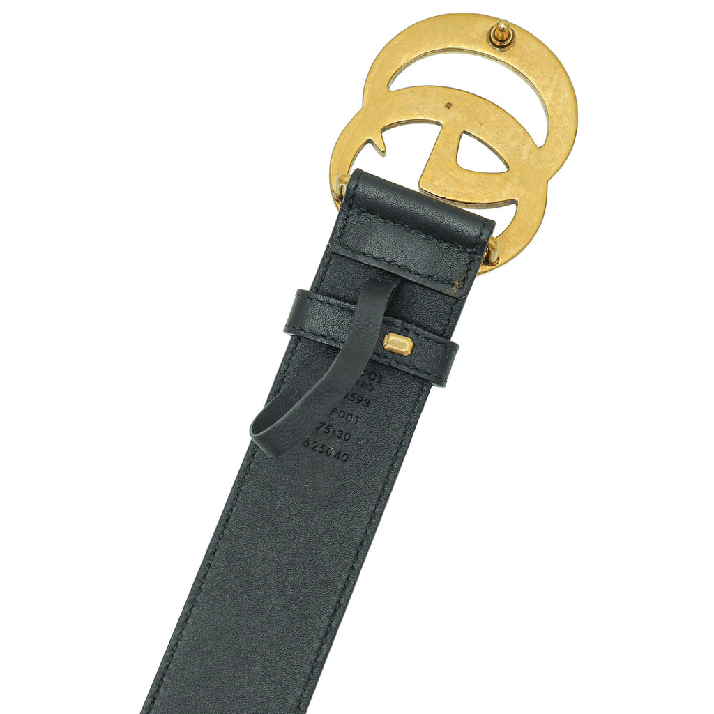 Gucci Black Double G Buckle Leather 40mm Belt 30