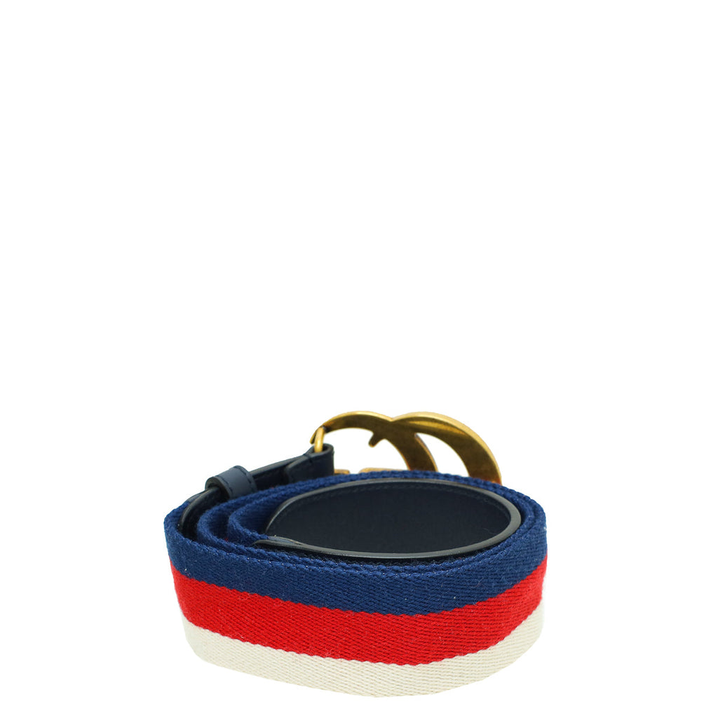 Gucci Tricolor Double G Buckle Web Canvas Belt 32