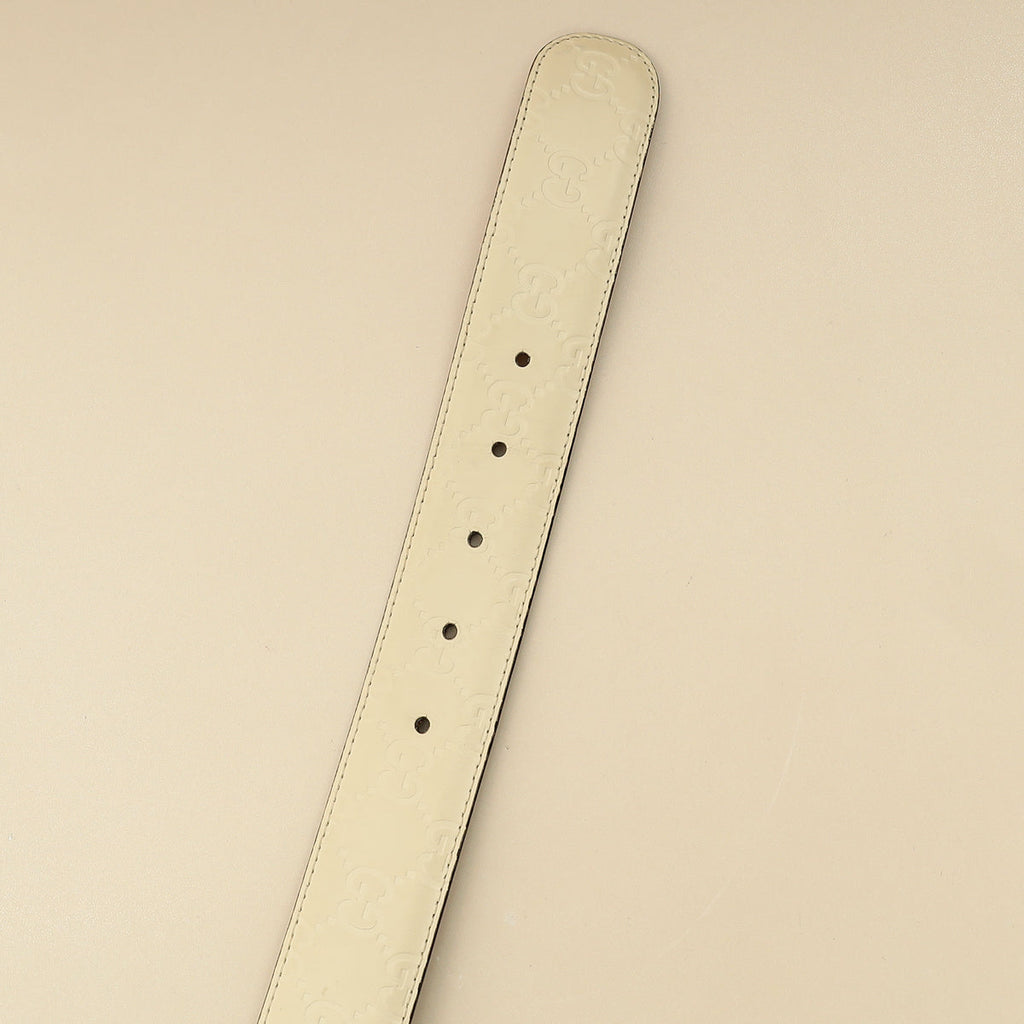 Gucci Cream Interlocking G Guccissima Belt 32