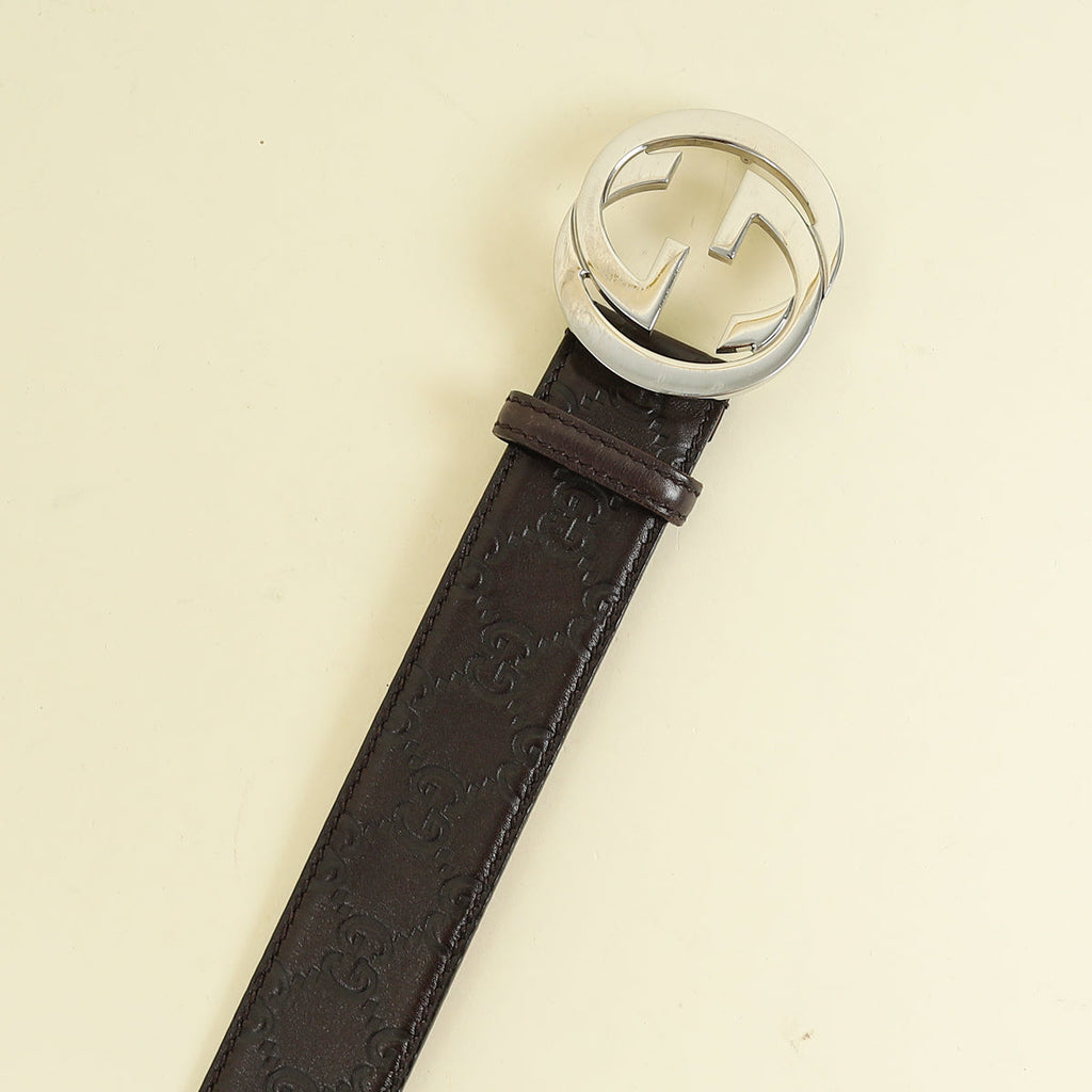 Gucci Dark Brown GG Interlocking Belt 34