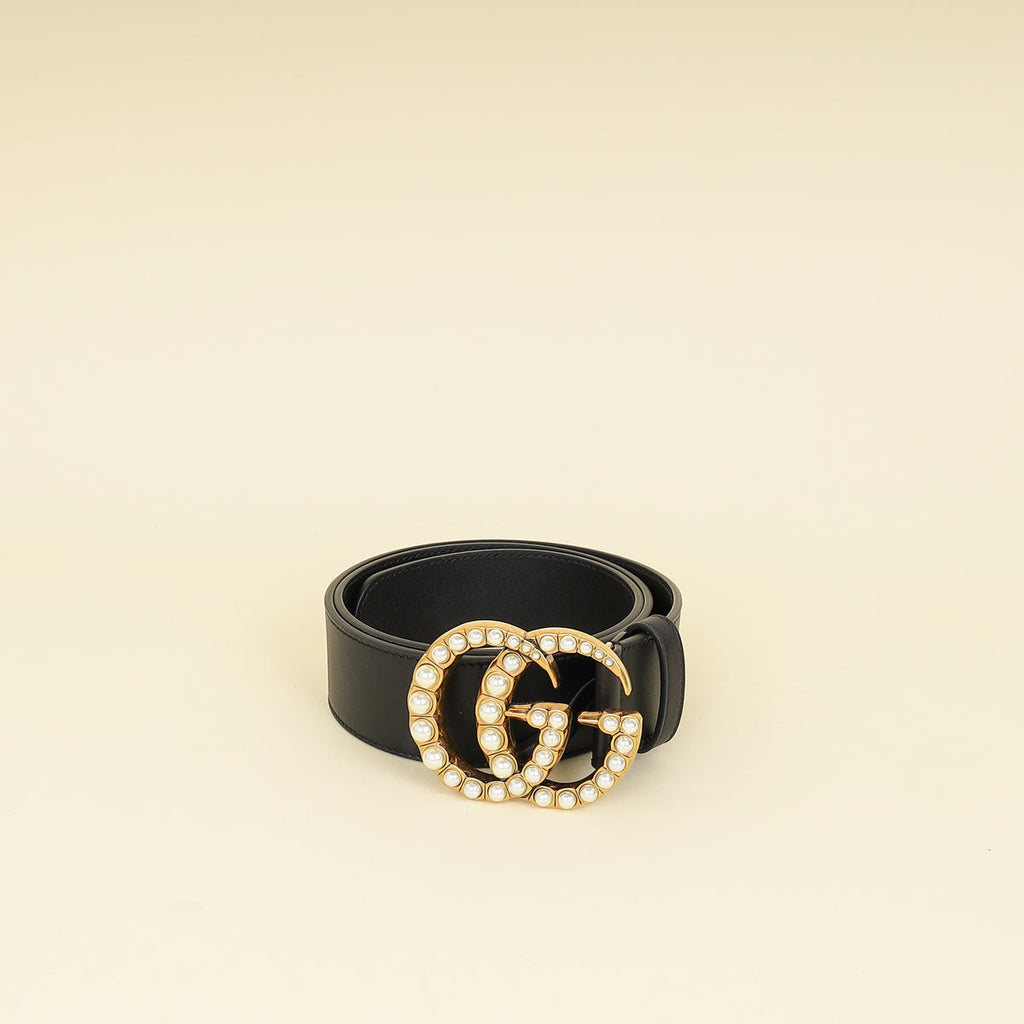 Gucci Black Double G Pearl Buckle 40mm Belt 32