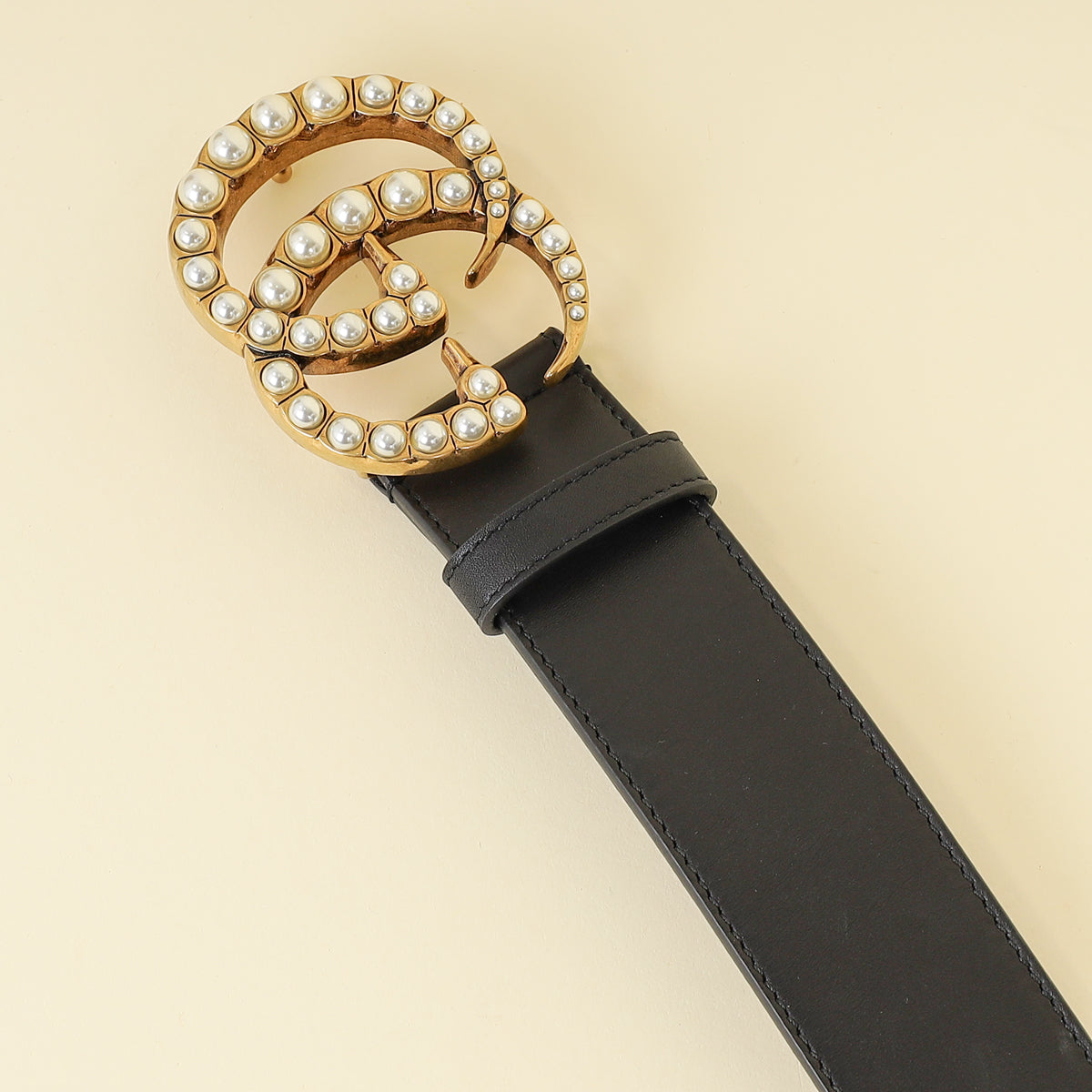 Gucci Black Double G Pearl Buckle 40mm Belt 32