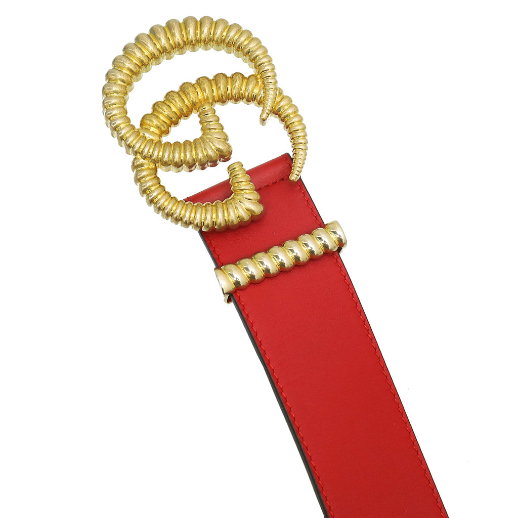 Gucci Red GG Torchon Buckle 40mm Belt 32