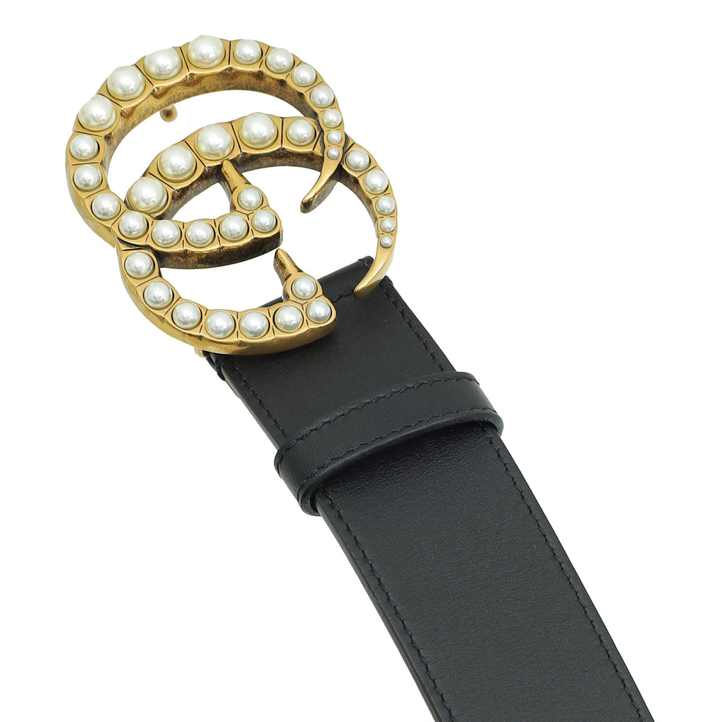 Gucci Black GG Pearl Buckle Belt 38