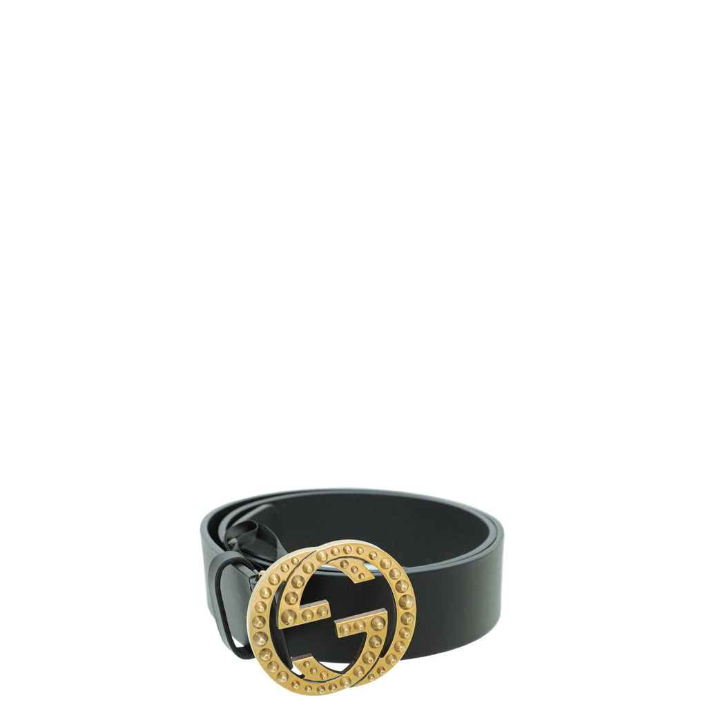 Gucci Black Studded Interlocking G Belt 38
