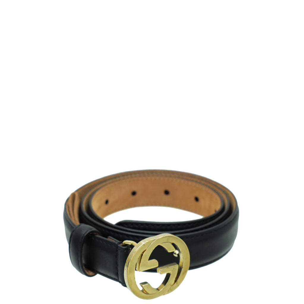 Gucci Black Interlocking G Buckle 25mm Belt 32
