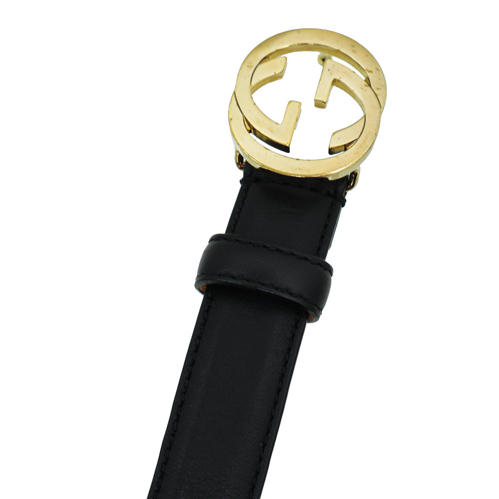 Gucci Black Interlocking G Buckle 25mm Belt 32