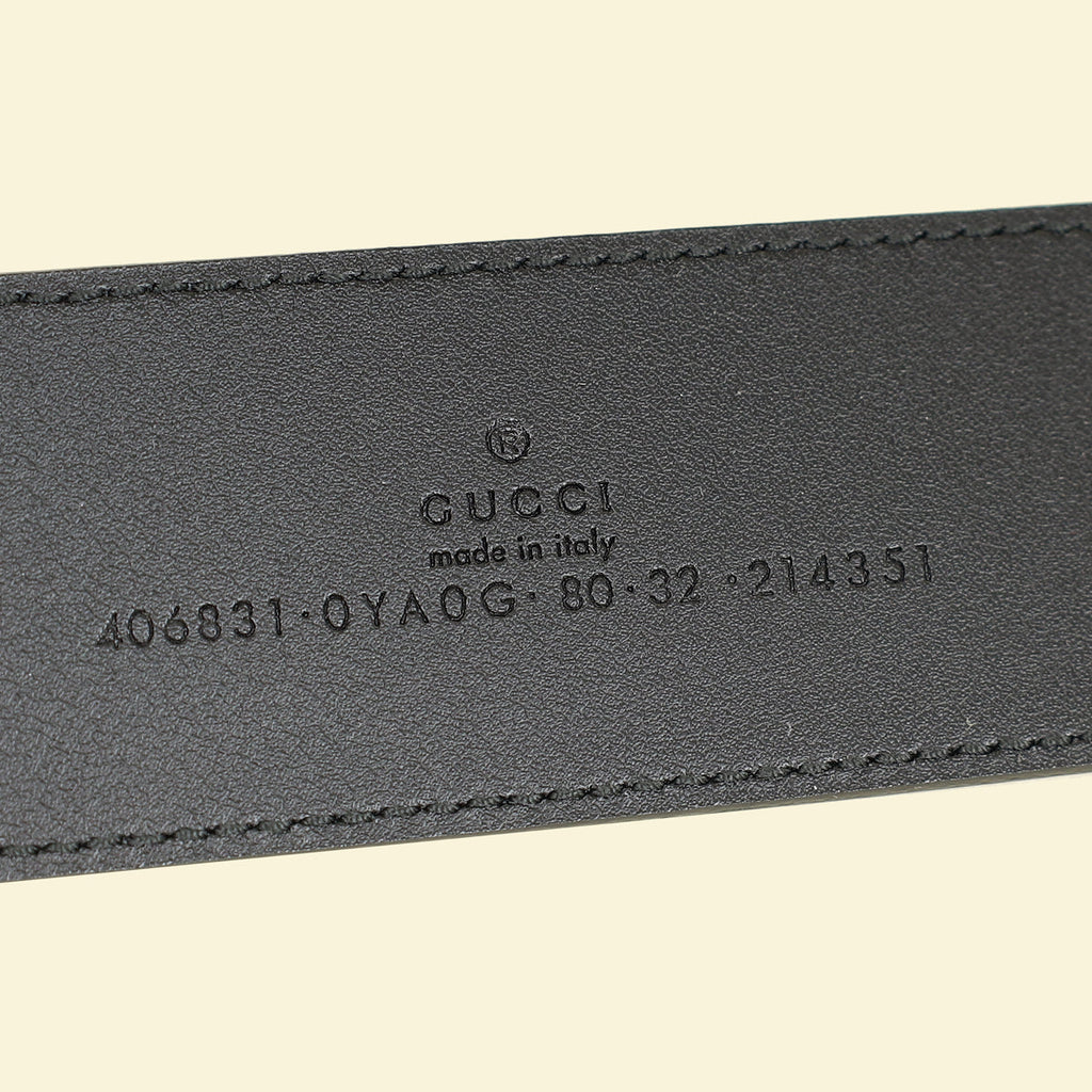 Gucci Black GG Marmont Wide Belt W/ Shiny Buckle 32