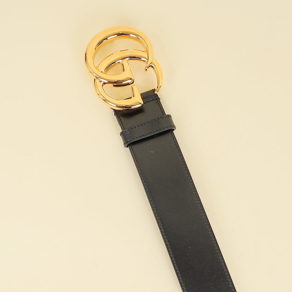 Gucci Black GG Marmont Wide Belt W/ Shiny Buckle 36