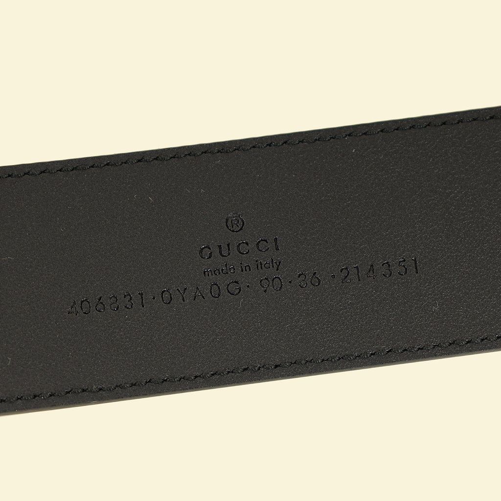 Gucci Black GG Marmont Wide Belt W/ Shiny Buckle 36