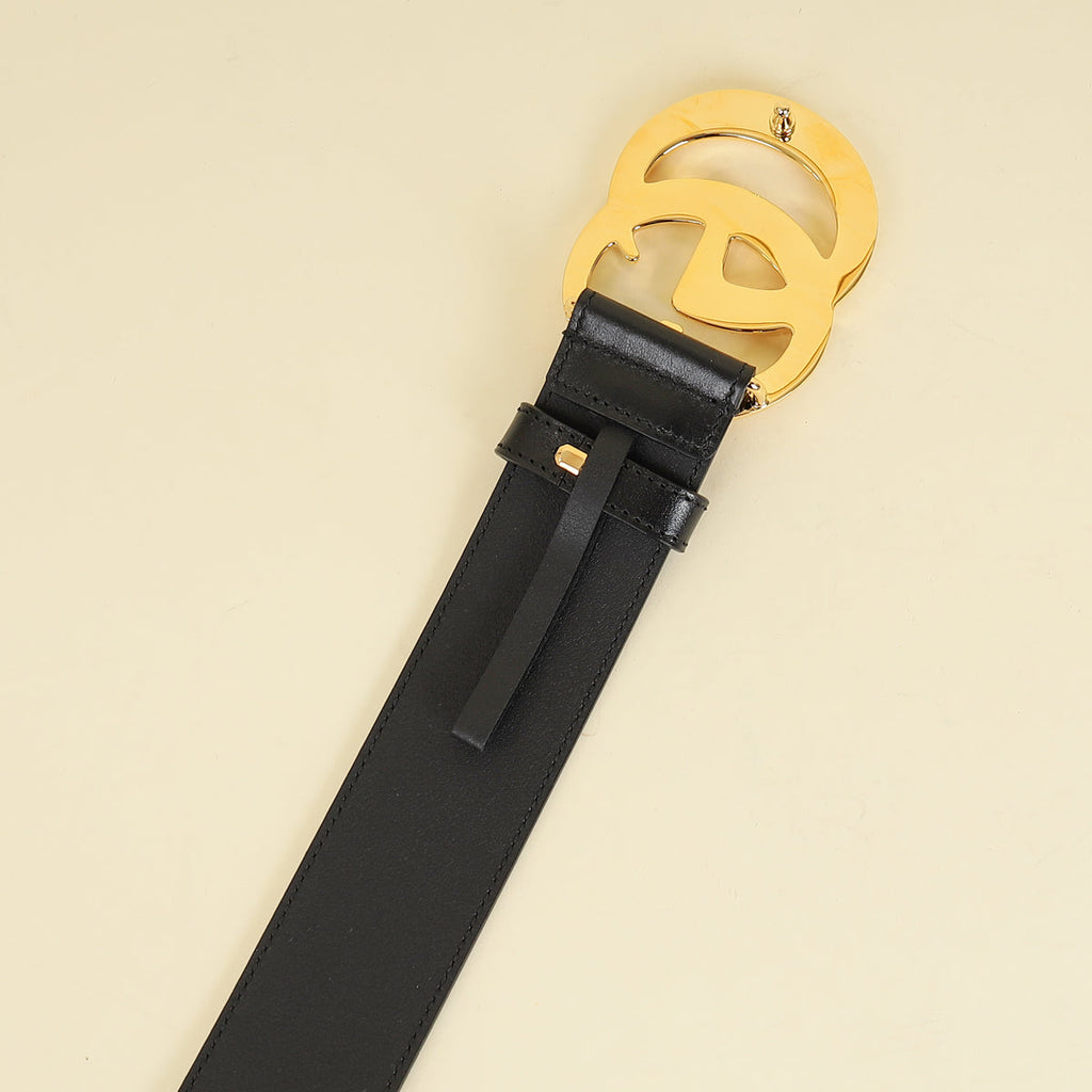 Gucci Black GG Marmont Wide Belt W/ Shiny Buckle 34
