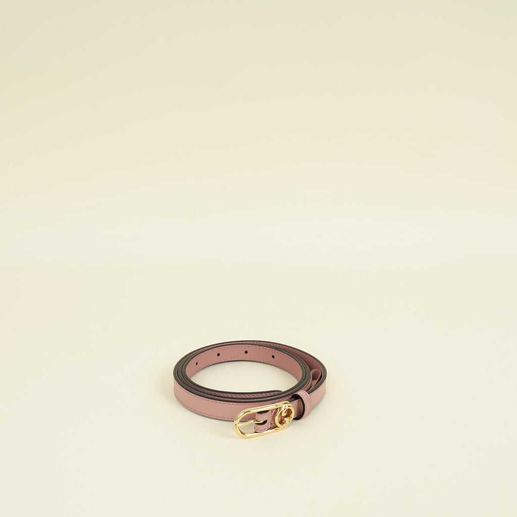 Gucci Dusty Rose Interlocking G Oval Buckle Slim Belt 34