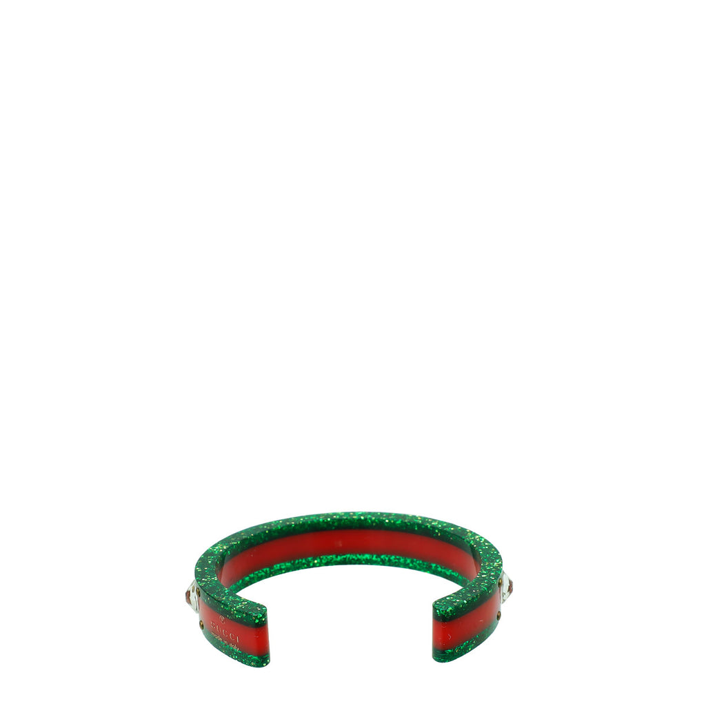 Gucci Bicolor Crystal Resin Bee Web Cuff 16