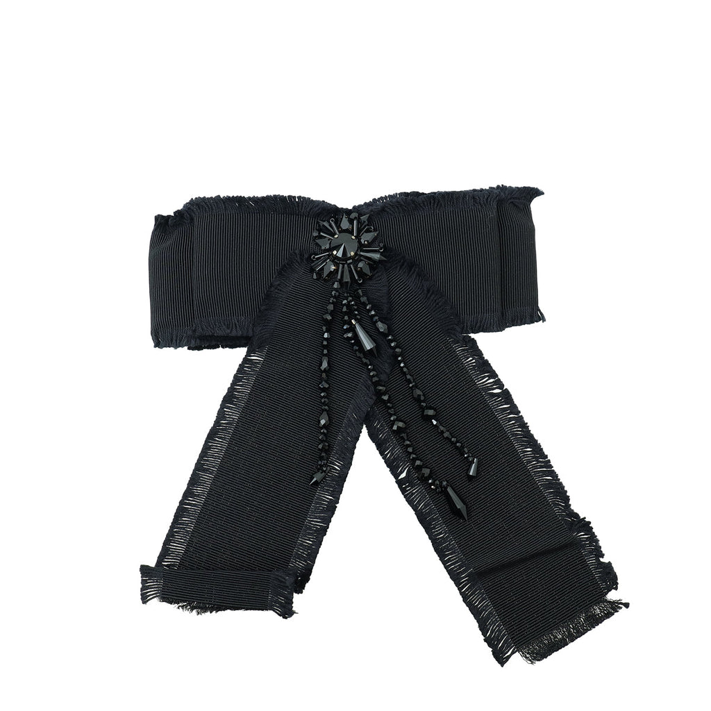 Gucci Black Grosgrain Crystal Bow Brooch